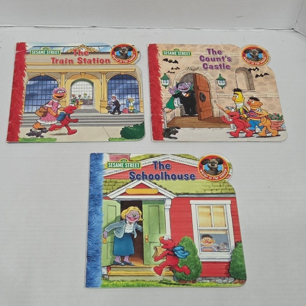 Sesame Street Where Is The Puppy Book Set Train Station Count Schoolhouse